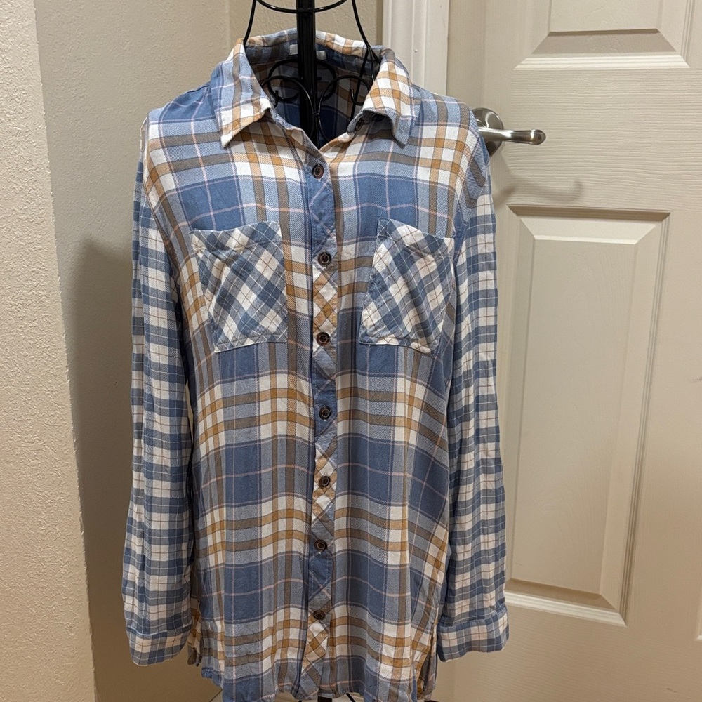 Maurices Blue and Tan Plaid Shirt